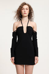 Cut-Out Halter Cold-Shoulder Mini Dress