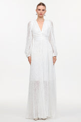 Loretta Resort Flowy V-Neck Long Sleeve Ruched Woven Maxi Dress