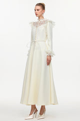 Eudora Romantic Flowy Long Sleeve Lace Woven Maxi Dress