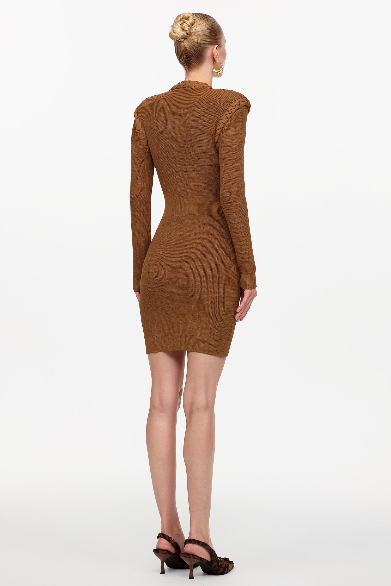 Ulasa Classic Cinched Waist V-Neck Long Sleeve Knit Mini Dress
