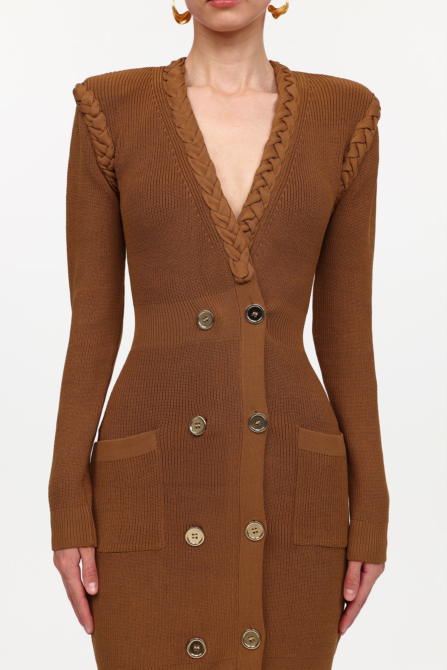Ulasa Classic Cinched Waist V-Neck Long Sleeve Knit Mini Dress
