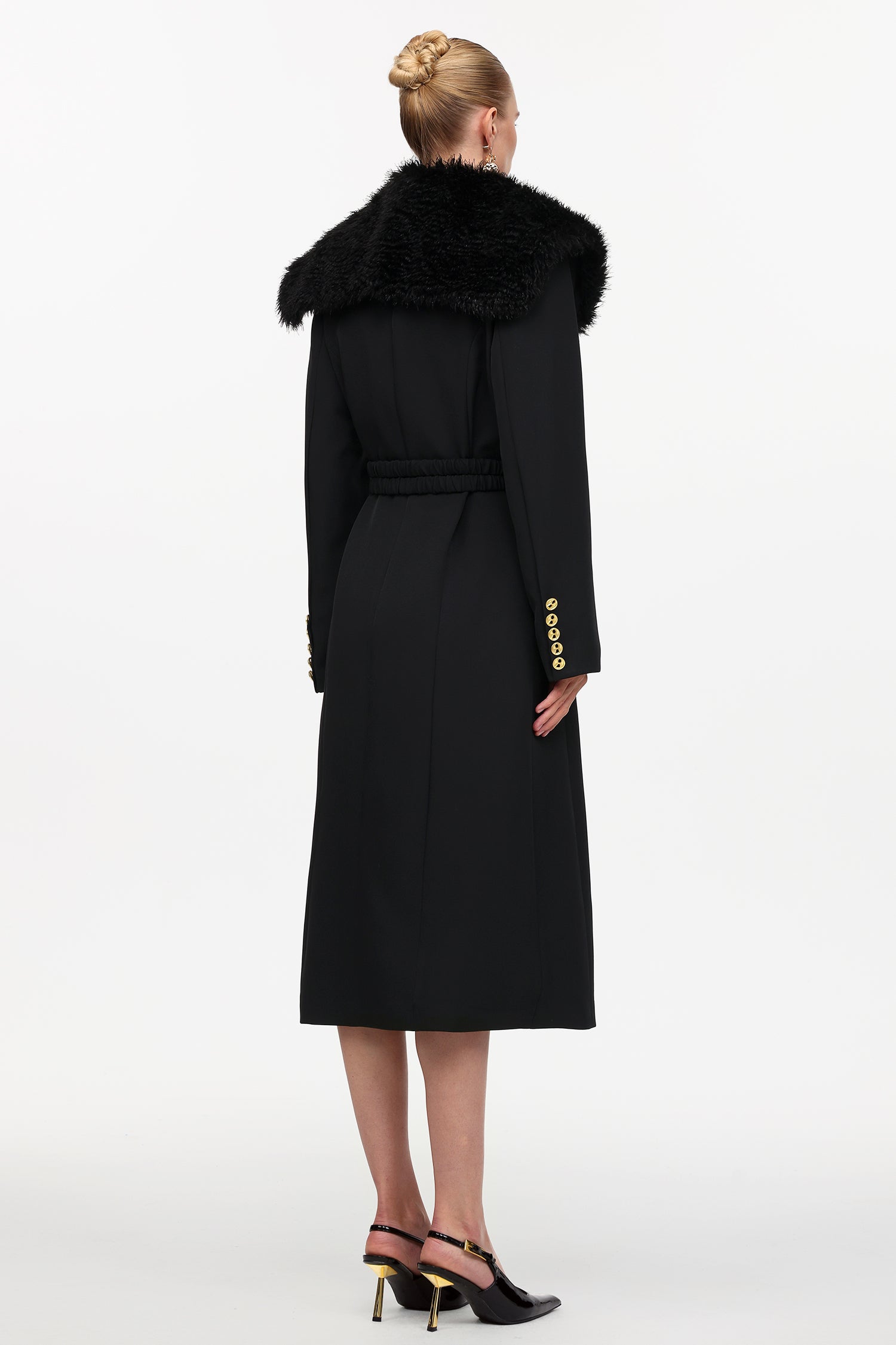 Gilda Classic Tailored Long Sleeve Faux Fur Woven Coat