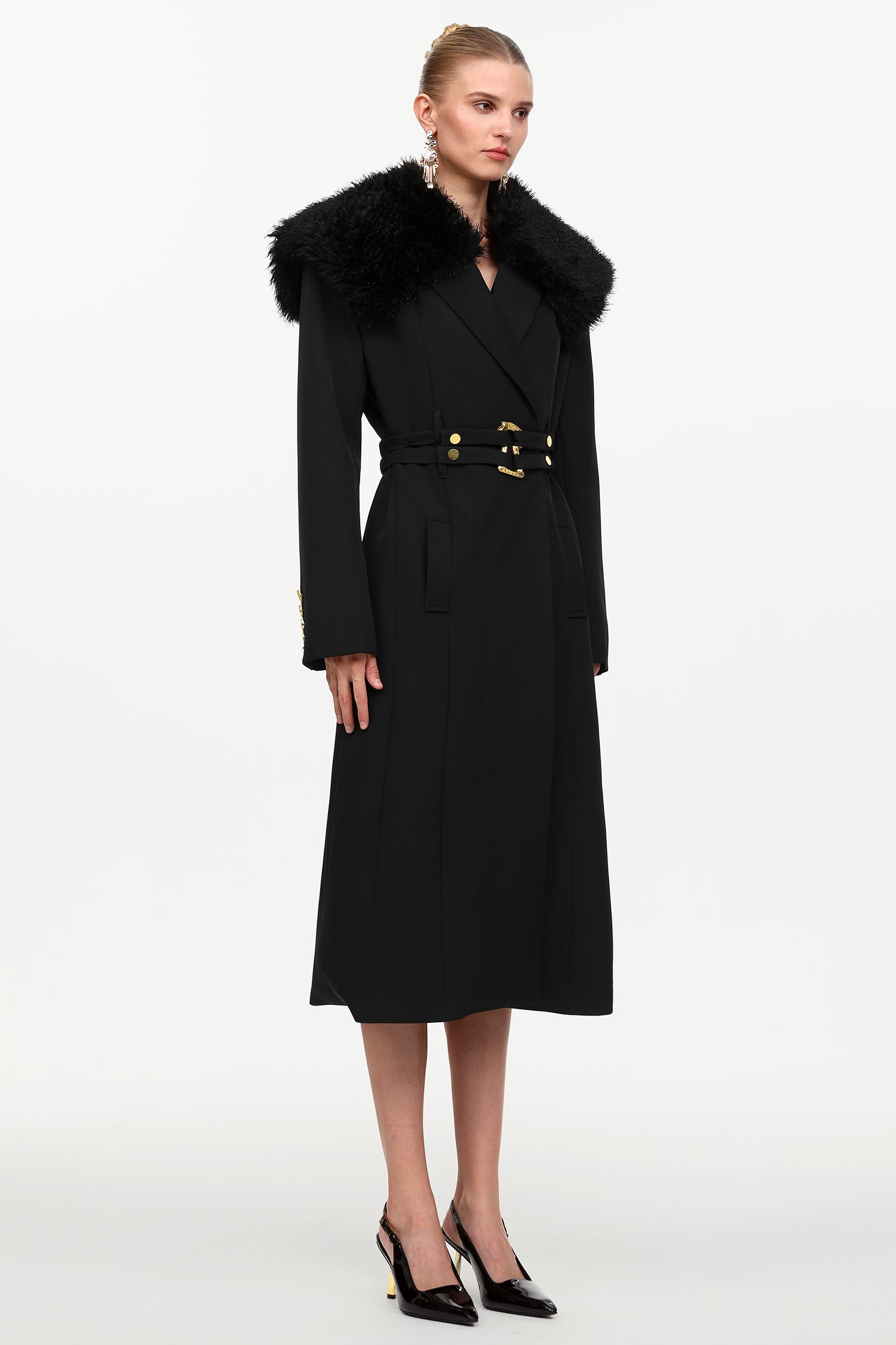 Gilda Classic Tailored Long Sleeve Faux Fur Woven Coat