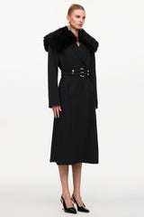Gilda Classic Tailored Long Sleeve Faux Fur Woven Coat