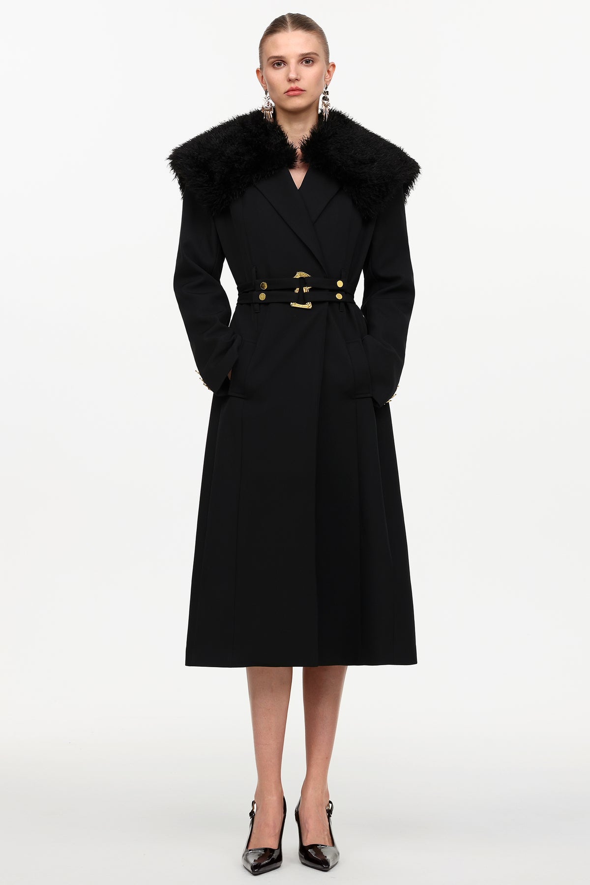 Gilda Classic Tailored Long Sleeve Faux Fur Woven Coat