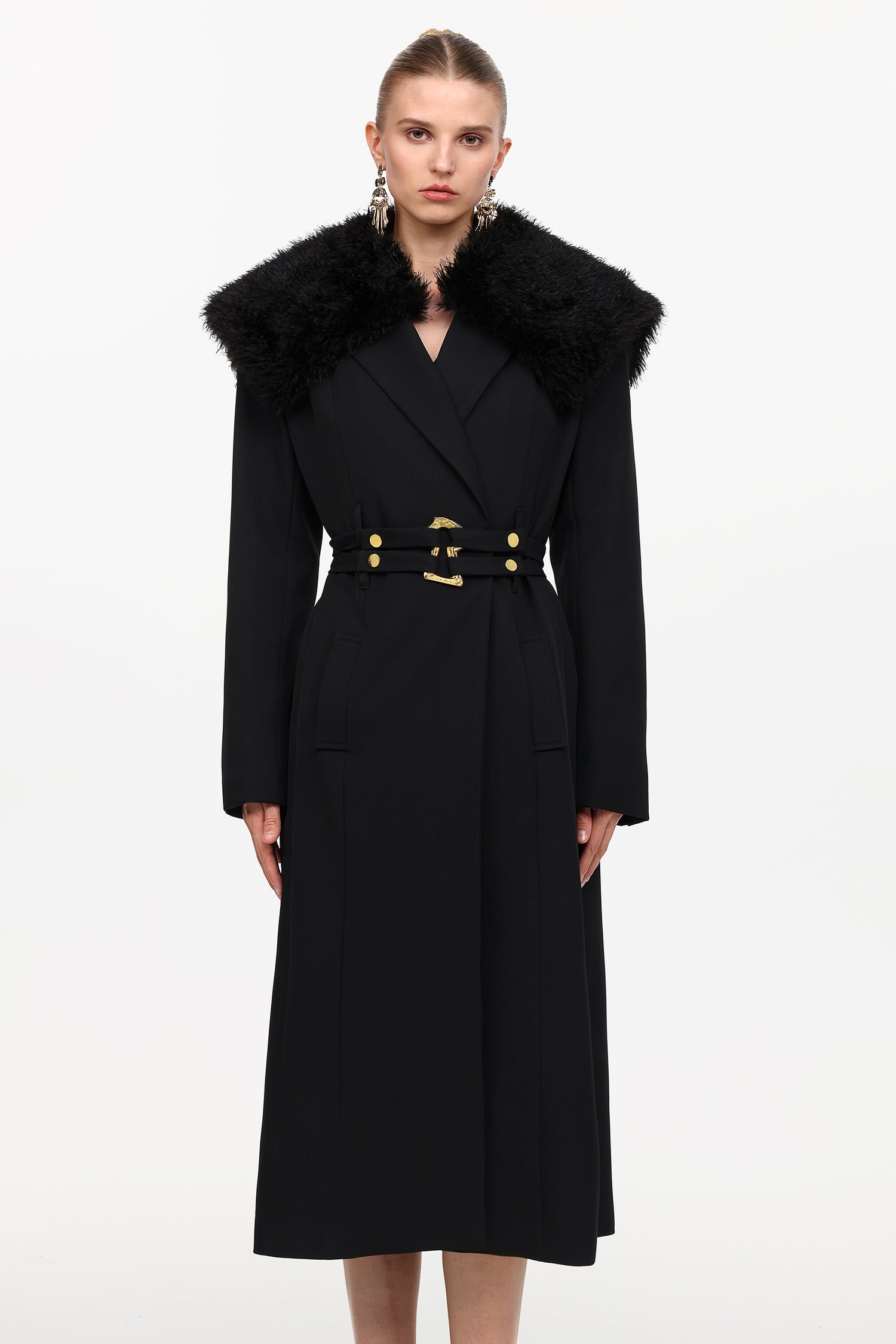 Gilda Classic Tailored Long Sleeve Faux Fur Woven Coat