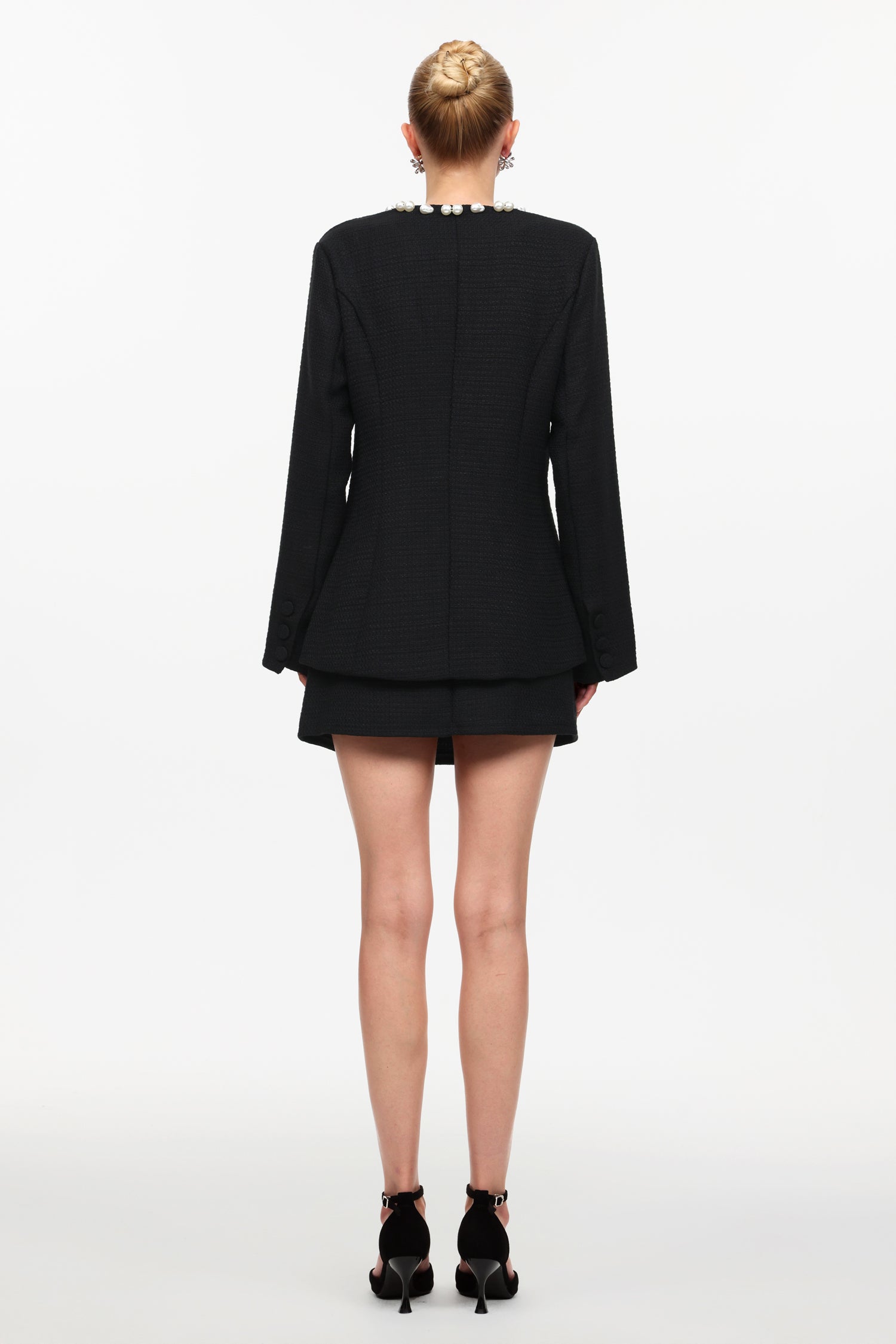 Gabriella Classic Tailored Round Neck Long Sleeve Pearl Woven Top And Skirt Two-Piece Set
