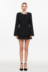 Gabriella Classic Tailored Round Neck Long Sleeve Pearl Woven Top And Skirt Two-Piece Set