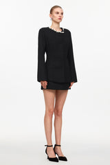 Gabriella Classic Tailored Round Neck Long Sleeve Pearl Woven Top And Skirt Two-Piece Set