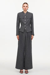 Jye Classic Tailored Long Sleeve Rhinestone Woven Blazer And Pants Two-Piece Set