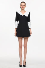 Kyler Elegant Tailored Long Sleeve Contrast Woven Mini Dress