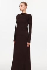 Lelia Elegant Contour Long Sleeve Knot Knit Top And Skirt Two-Piece Set