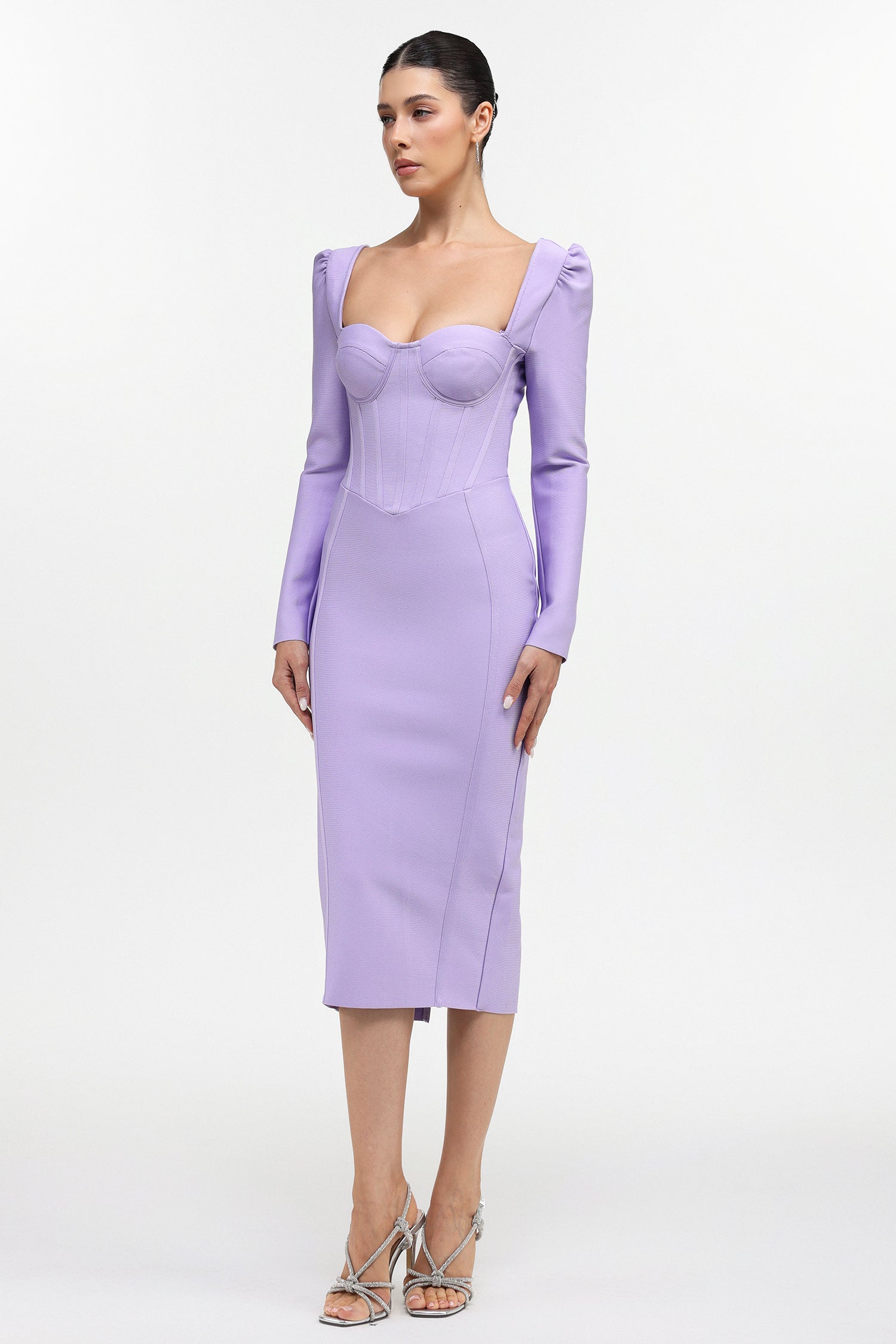 Parker Classic Cinched Waist Long Sleeve Bandage Maxi Dress
