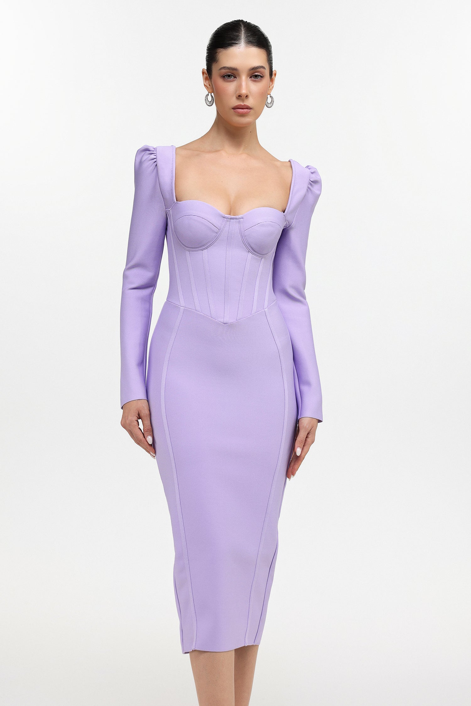 Parker Classic Cinched Waist Long Sleeve Bandage Maxi Dress