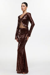 Linnaea Chic Contour Long Sleeve Sequin Top and Skirt Two Piece Set
