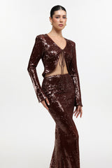 Linnaea Chic Contour Long Sleeve Sequin Top and Skirt Two Piece Set