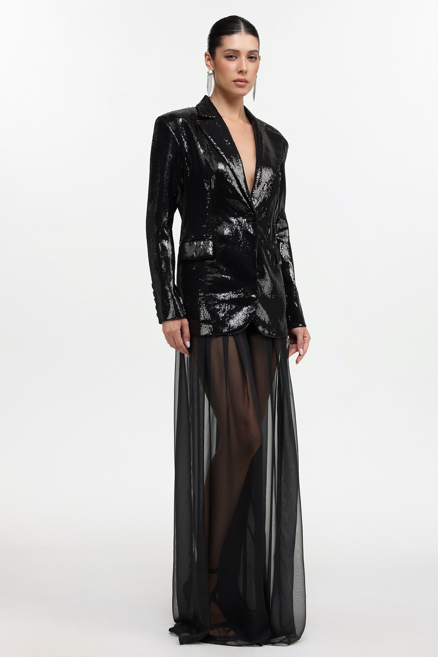 Saoirse Glamorous Tailored Long Sleeve Sequin Blazer