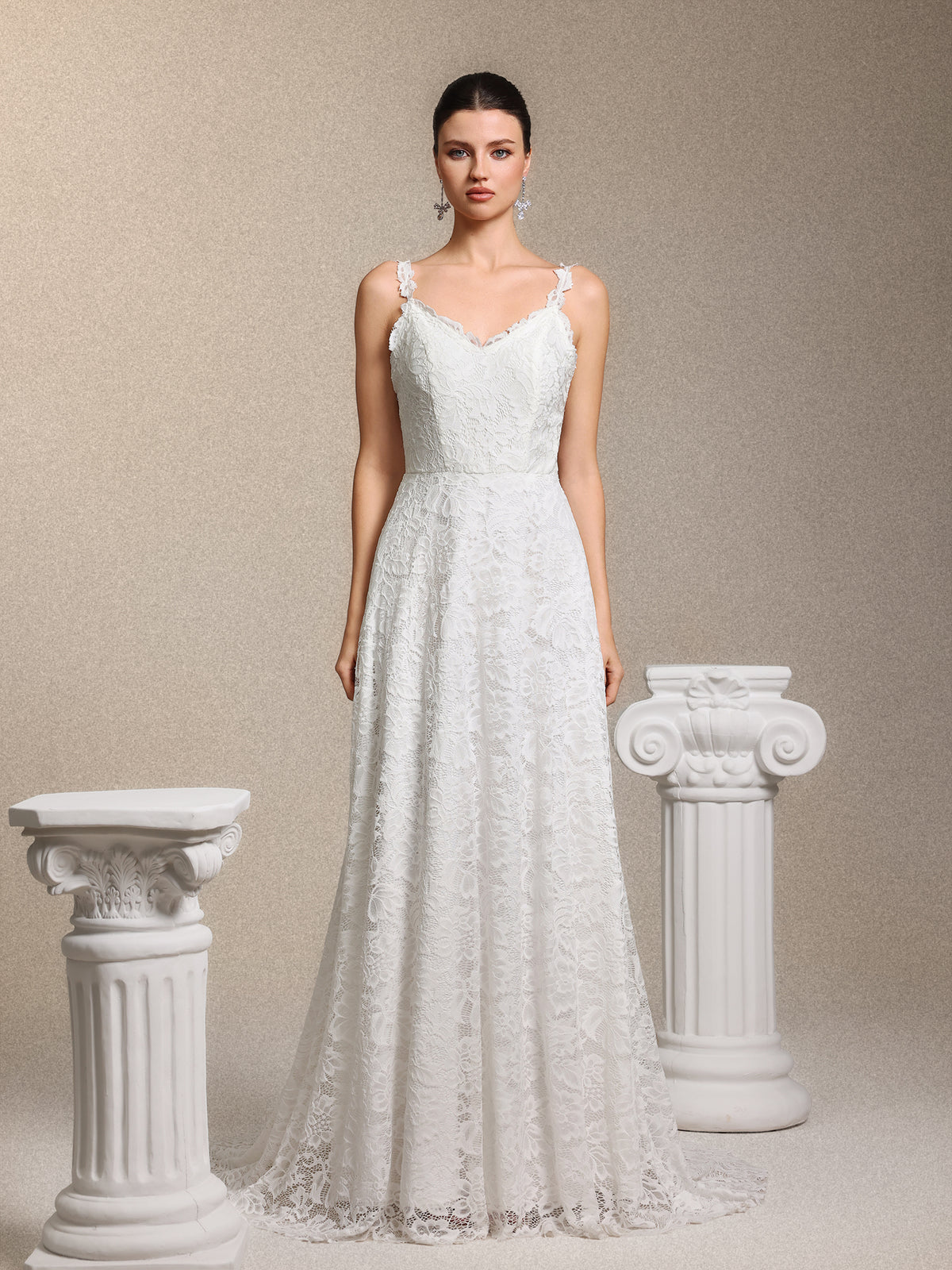 Tatum Romantic V Neck White Lace Maxi Dress