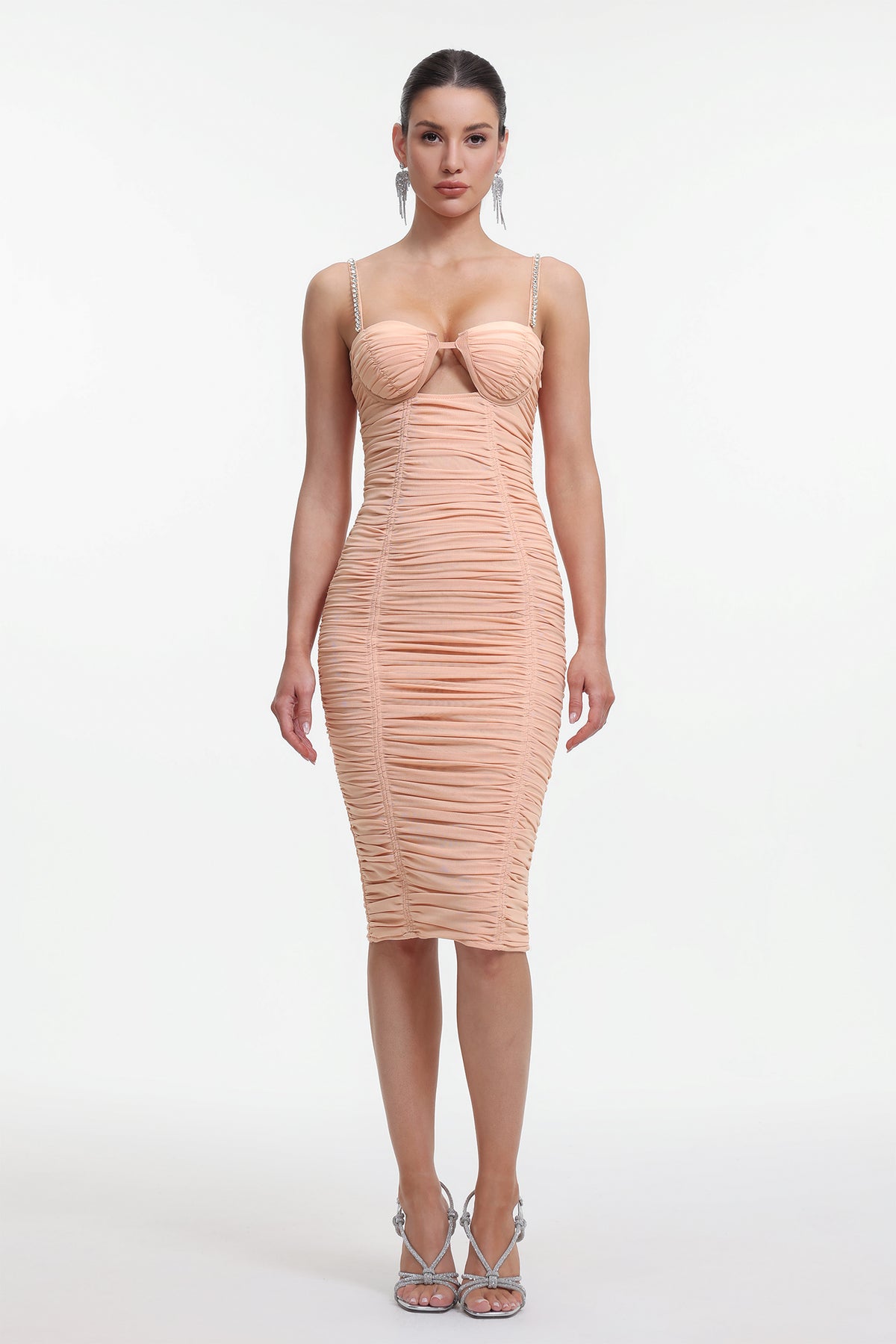 Lucia Romantic Contour Sleeveless Ruched Midi Dress