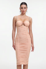 Lucia Romantic Contour Sleeveless Ruched Midi Dress