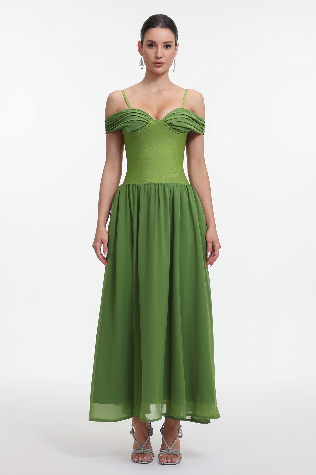 Selma Classic Contour Off Shoulder Ruched Bandage Maxi Dress