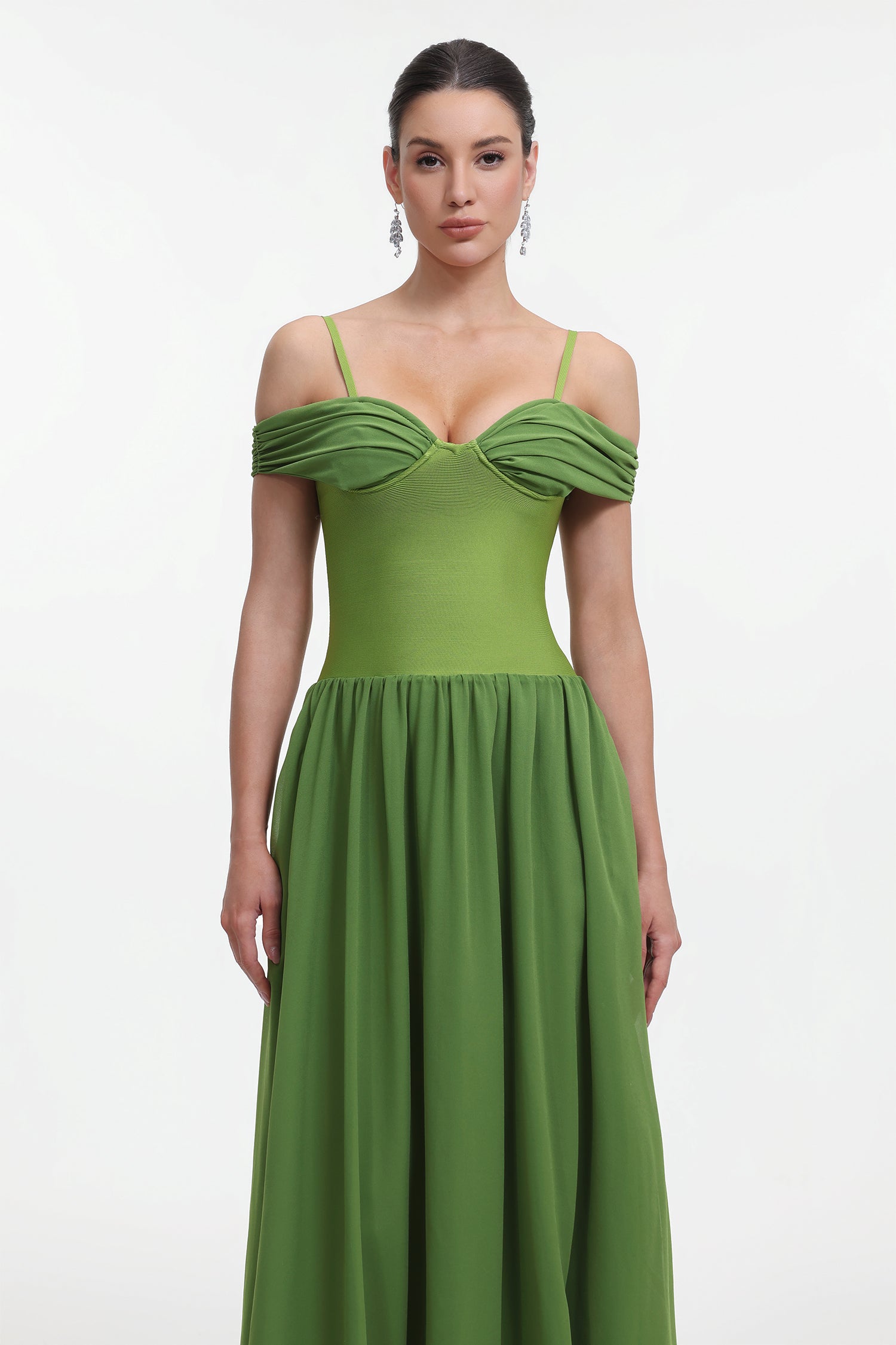 Selma Classic Contour Off Shoulder Ruched Bandage Maxi Dress