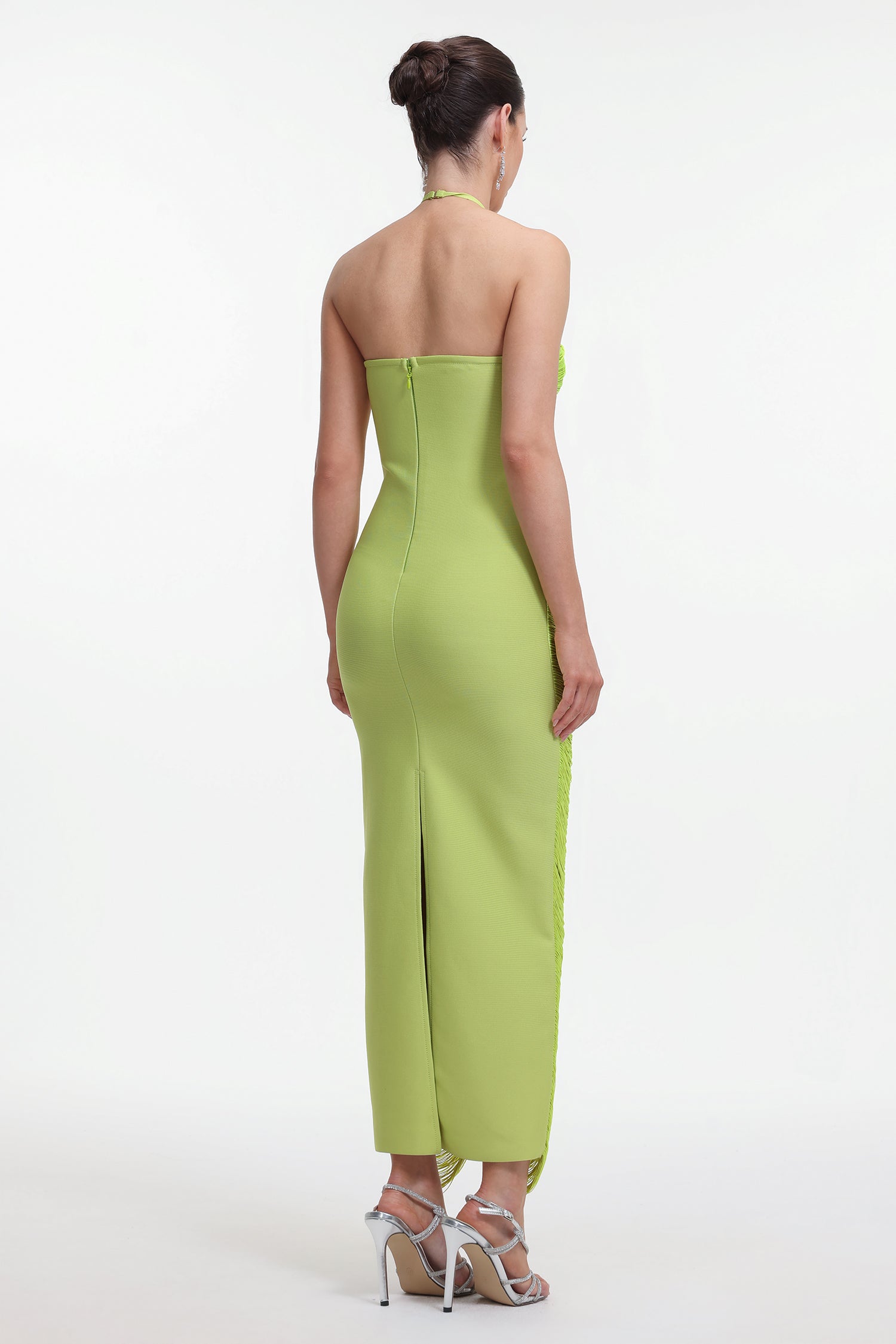 Jozie Classic Contour Halter Fringe Green Maxi Dress