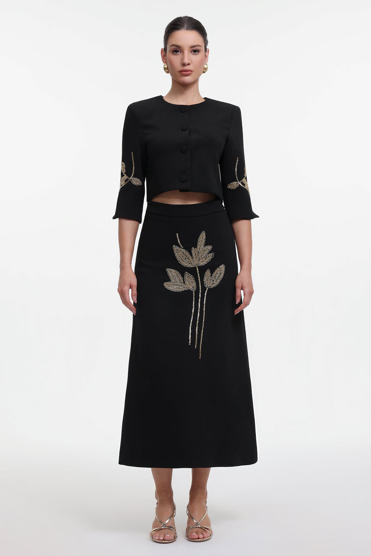 Debra Classic Tailored Beaded Floral Jacket and Skirt Set