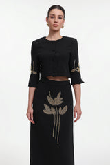 Debra Classic Tailored Beaded Floral Jacket and Skirt Set