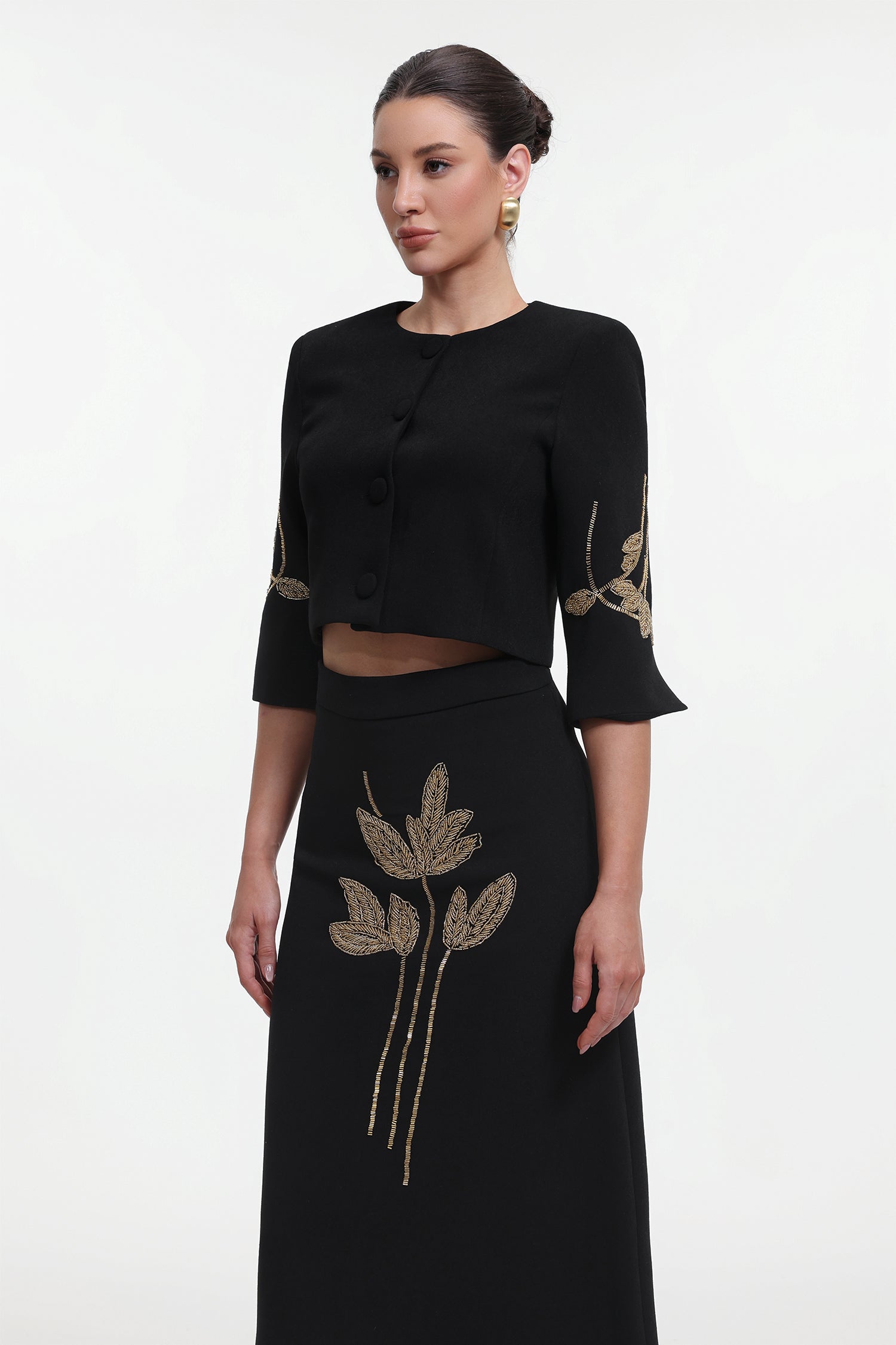 Debra Classic Tailored Beaded Floral Jacket and Skirt Set