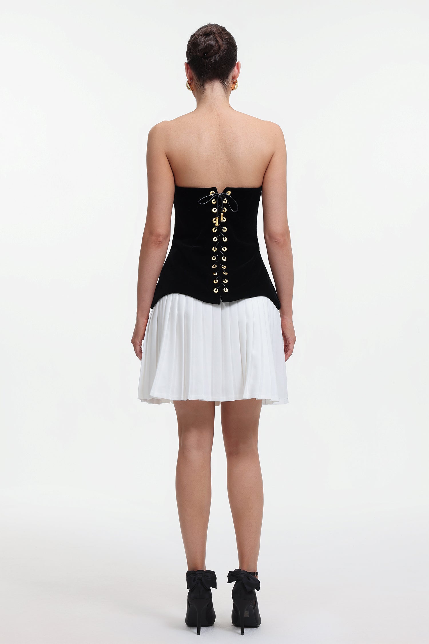Ursula Chic Tailored Strapless Contrast Pleated Mini Dress