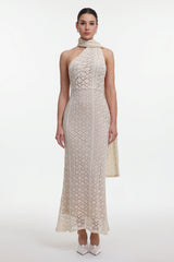 Marley Elegant Contour Wrap Beige Maxi Dress
