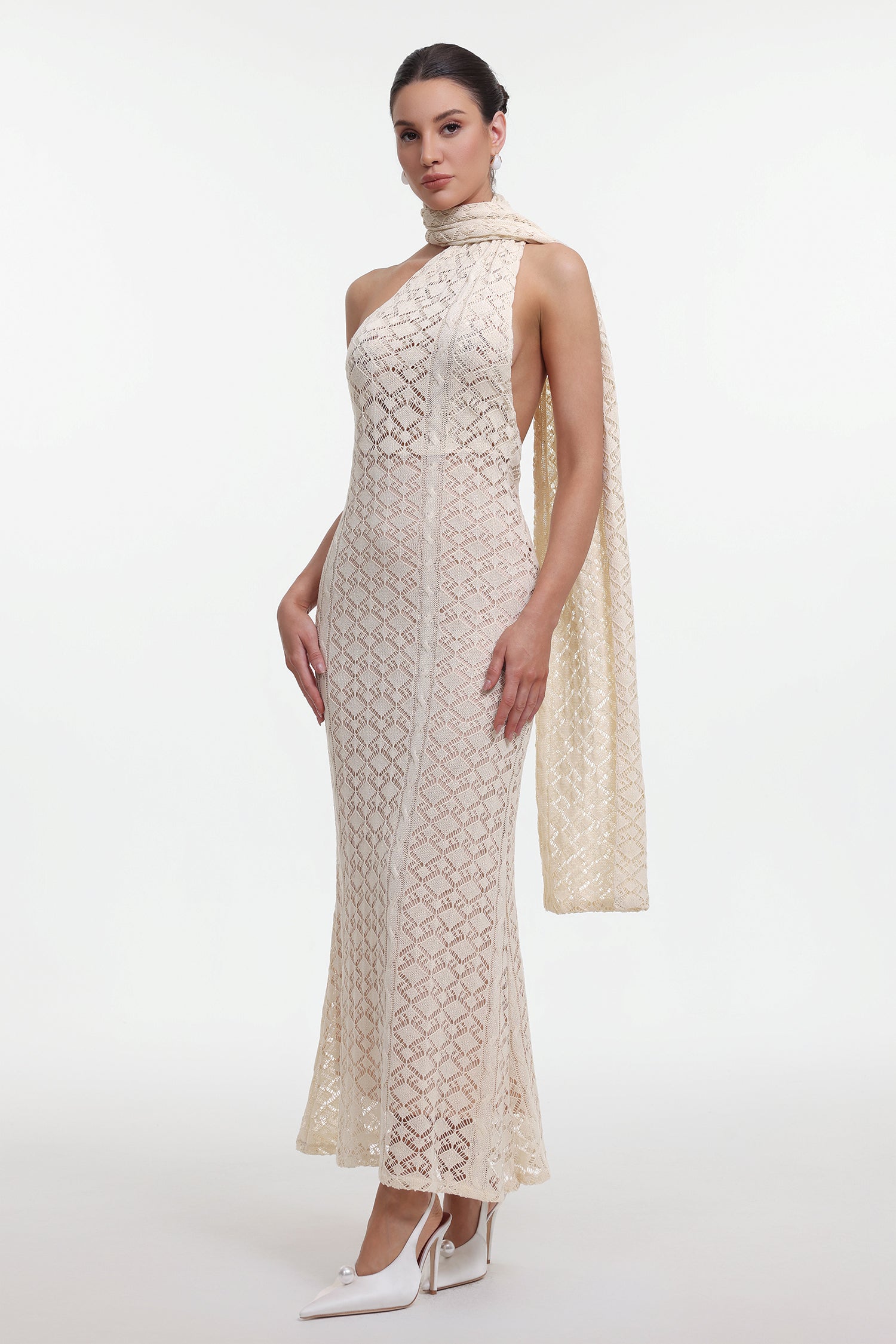 Marley Elegant Contour Wrap Beige Maxi Dress