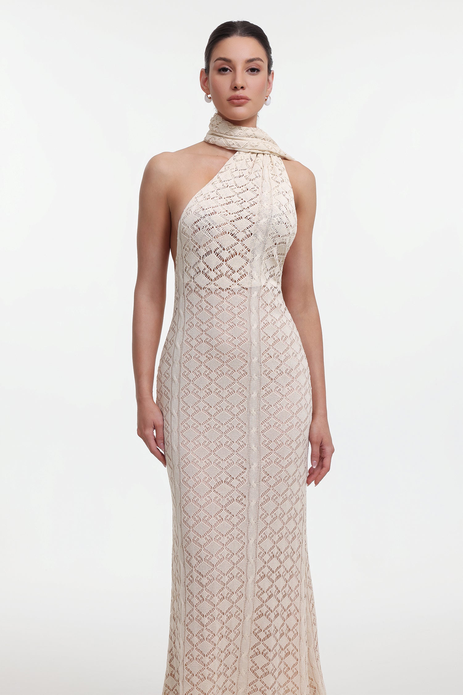 Marley Elegant Contour Wrap Beige Maxi Dress