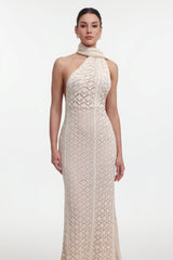 Marley Elegant Contour Wrap Beige Maxi Dress