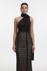 Marley Elegant Contour Wrap Black Maxi Dress