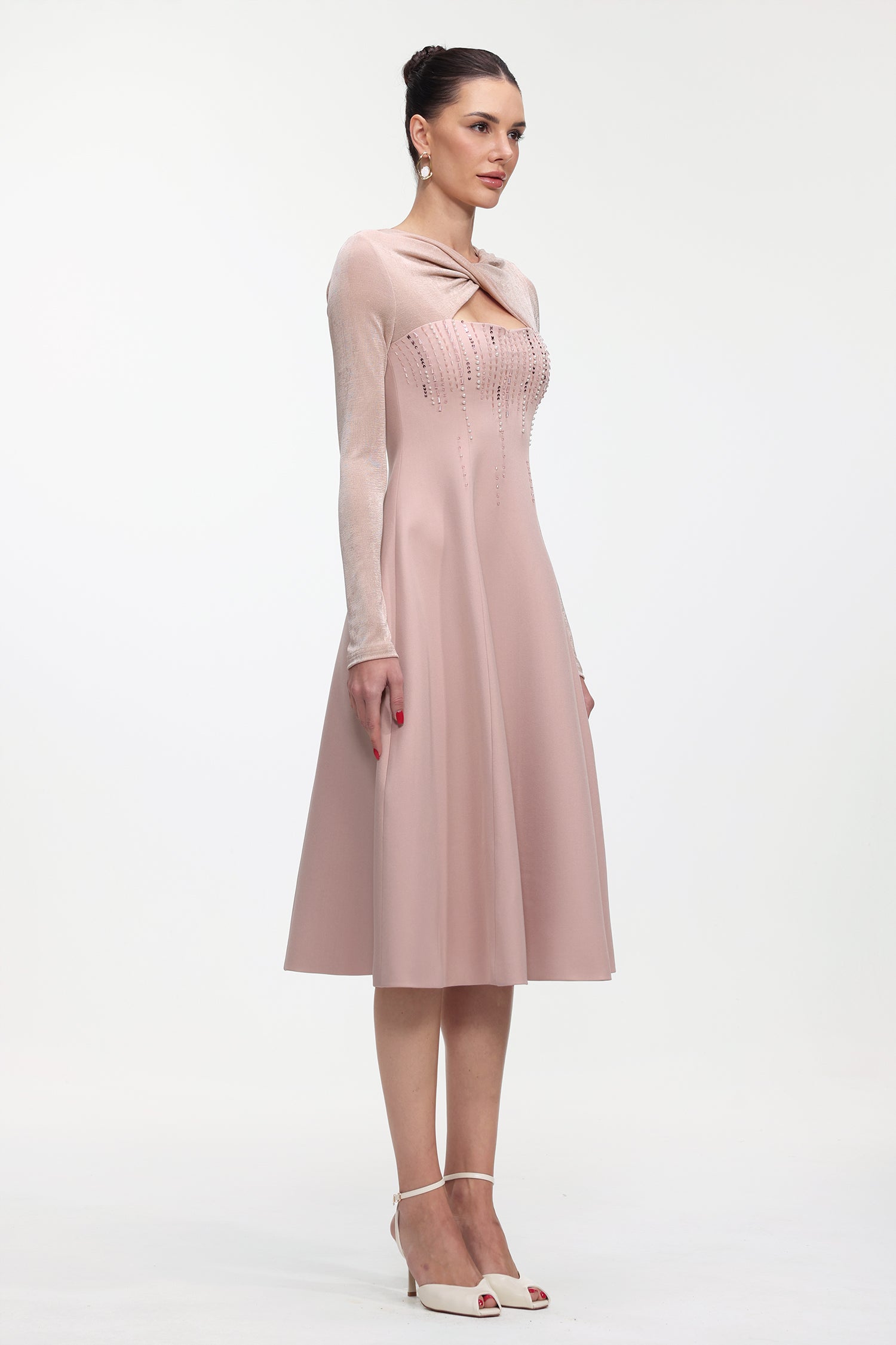Liama Elegant Tailored Long Sleeve Crystal Woven Maxi Dress