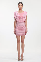 Lilac Chic Contour V Neck Crystal Ruched Knit Mini Dress