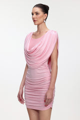 Lilac Chic Contour V Neck Crystal Ruched Knit Mini Dress