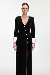 Kijin Elegant Contour V Neck Long Sleeve Knit Maxi Dress