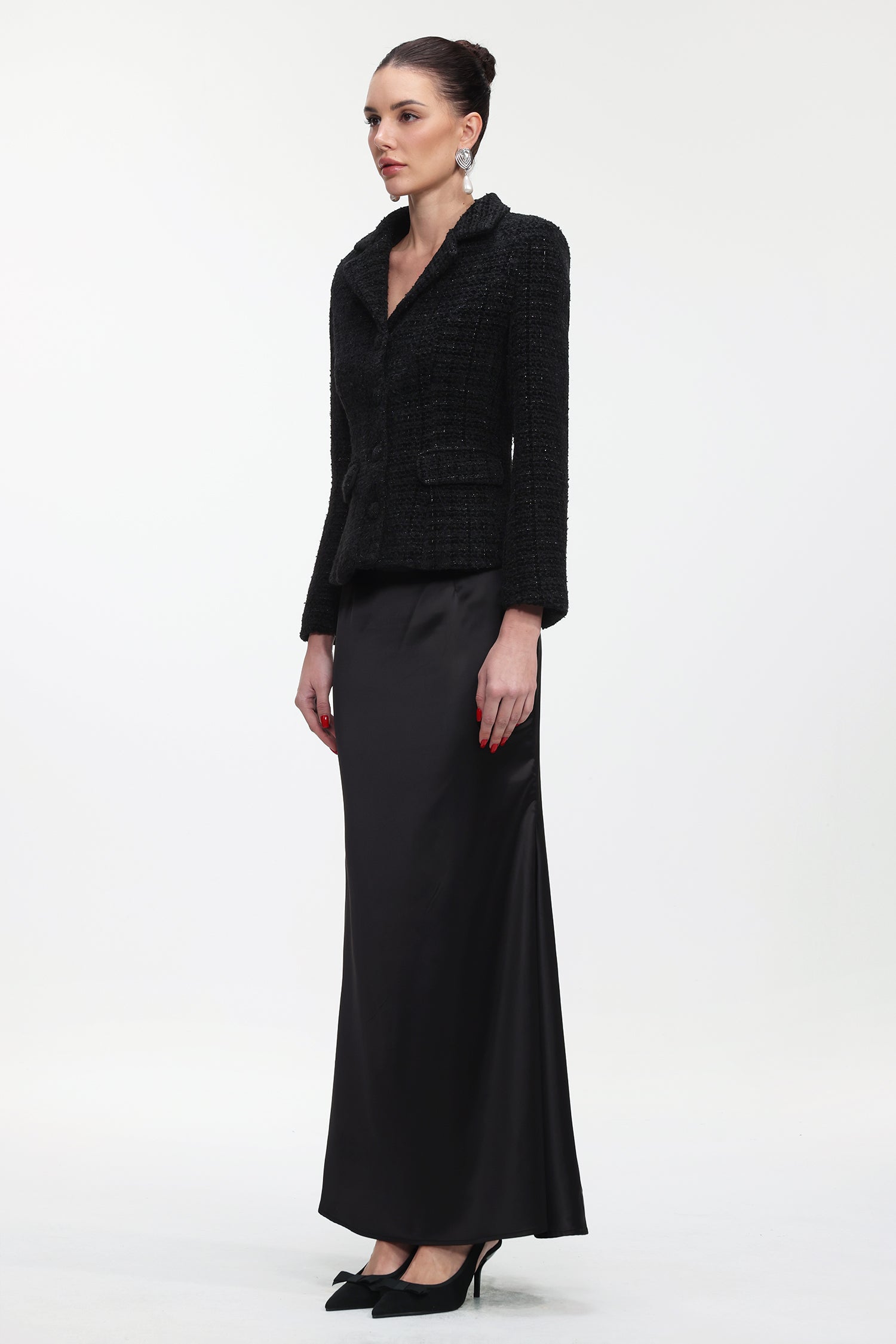Vali Classic Tailored Long Sleeve Tweed Jacket and Skirt Set