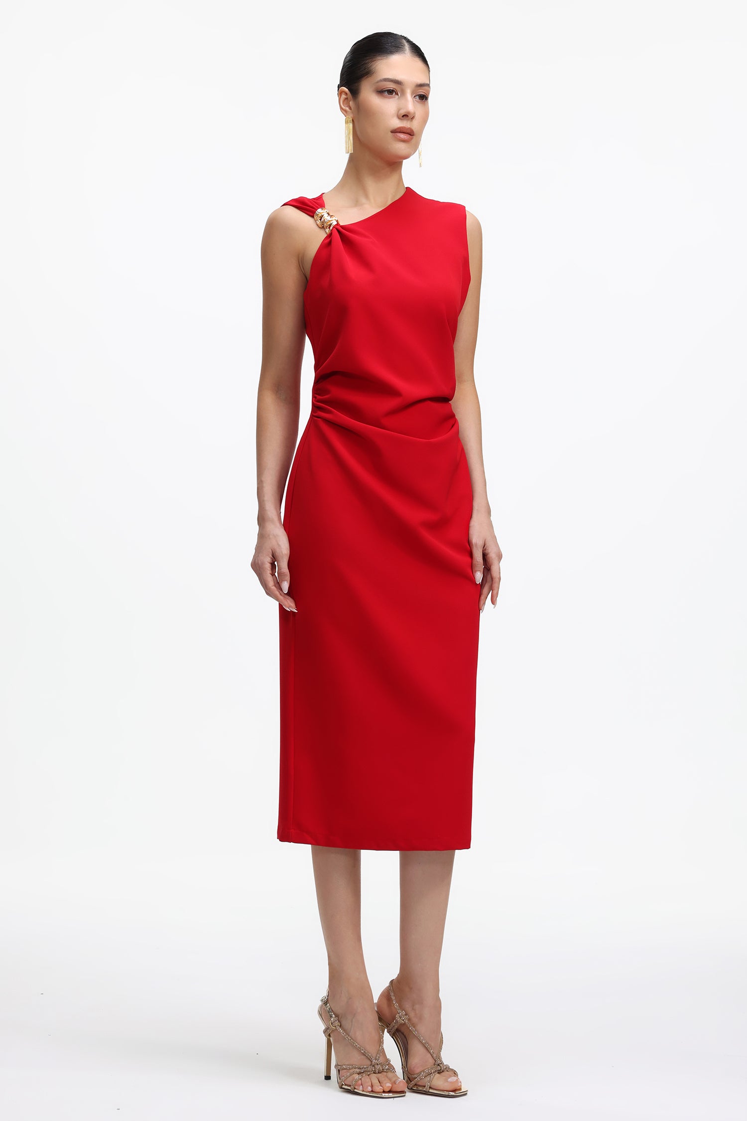 Zaria Classic Tailored Asymmetrical Woven Maxi Dress