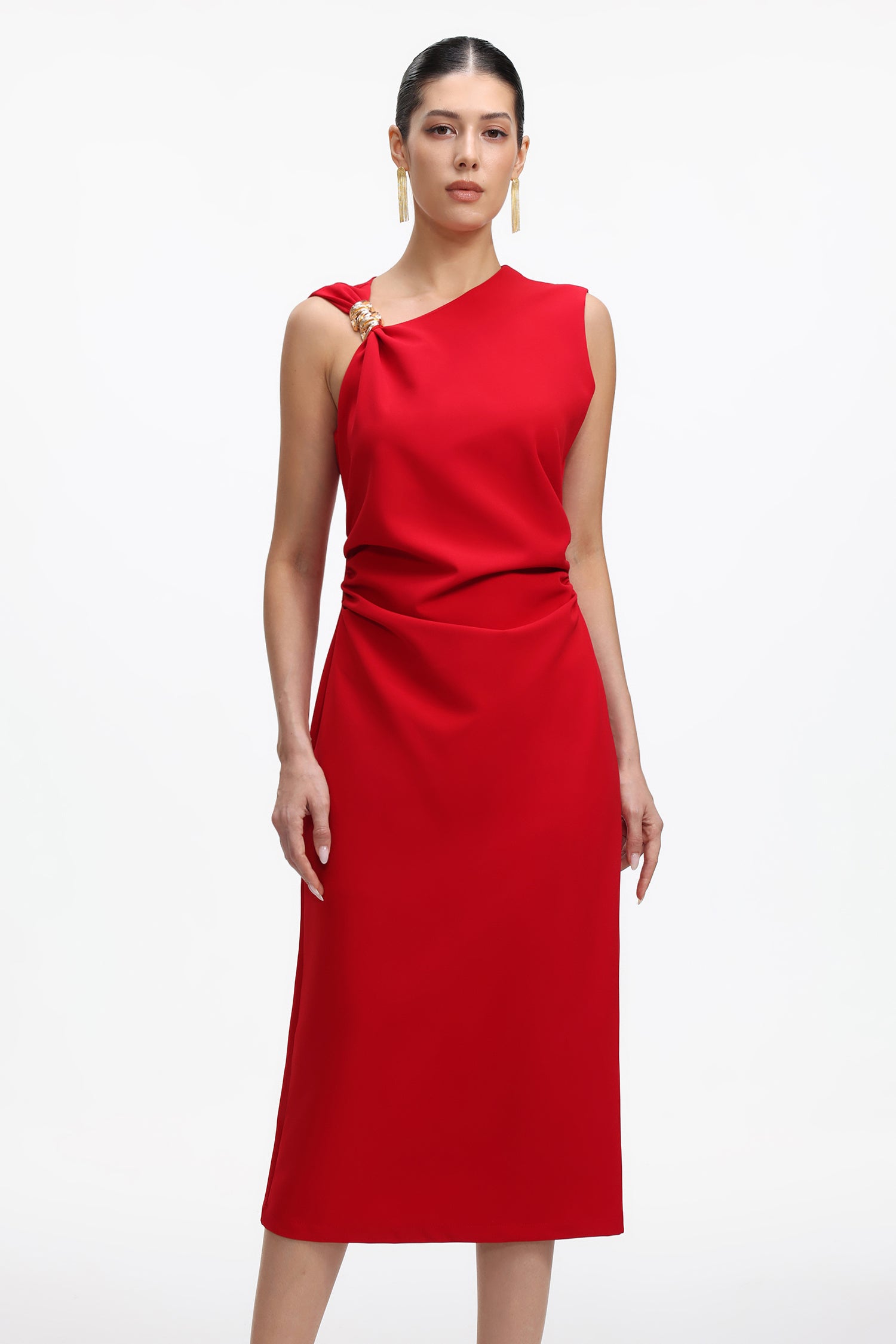 Zaria Classic Tailored Asymmetrical Woven Maxi Dress