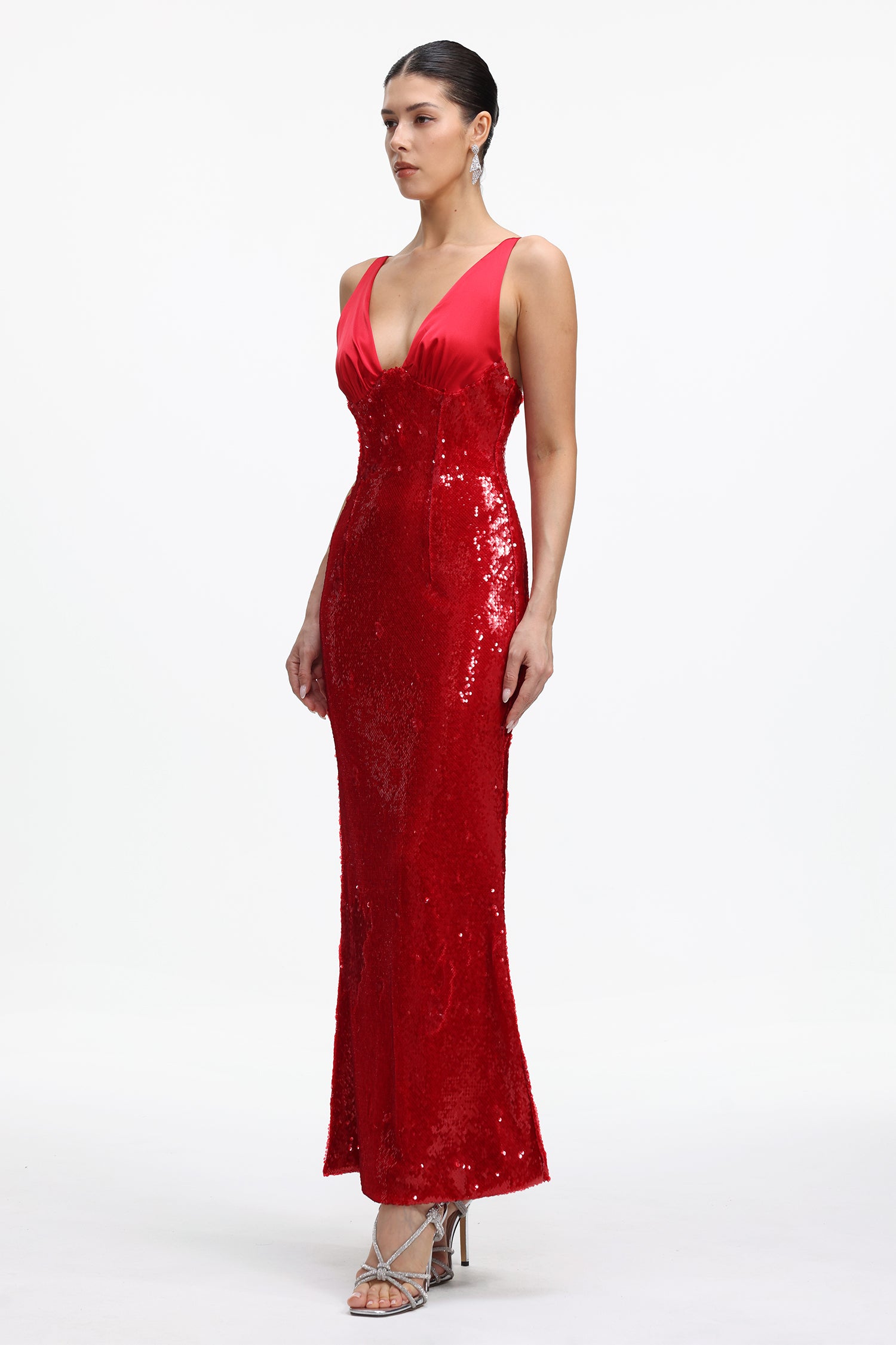 Elysande Glamorous Contour V neck Sequin Maxi Dress