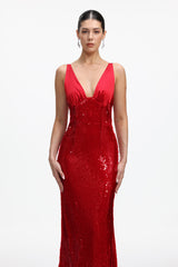 Elysande Glamorous Contour V neck Sequin Maxi Dress