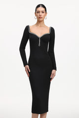 Dazie Classic Contour Long Sleeve Rhinestone Knit Maxi Dress