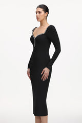 Dazie Classic Contour Long Sleeve Rhinestone Knit Maxi Dress