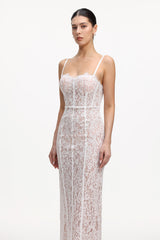 Trosy Romantic Cinched Waist Corset Lace Maxi Dress