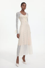 Katya Romantic Contour Long Sleeve Bow Lace White Maxi Dress
