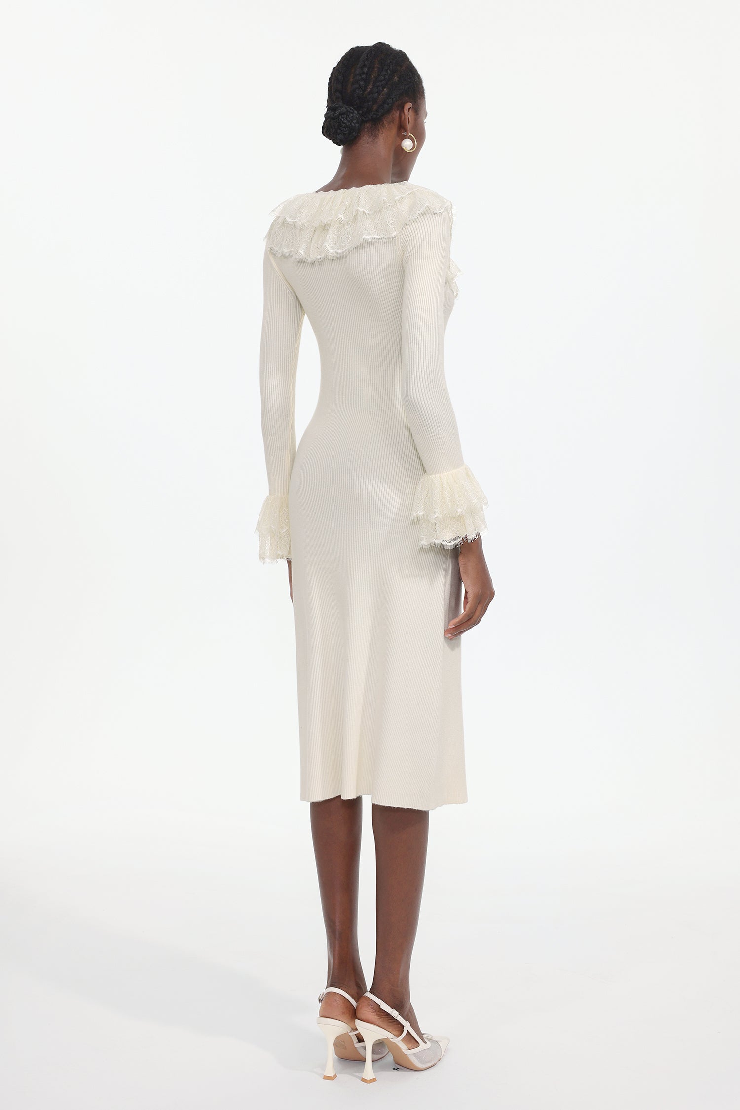 Darja Romantic Flowy Long Sleeve Lace Knit Midi Dress